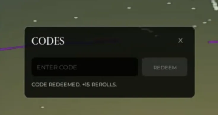 Gakuran codes menu in-game after redeeming: CODE REDEEMED. +15 REROLLS.